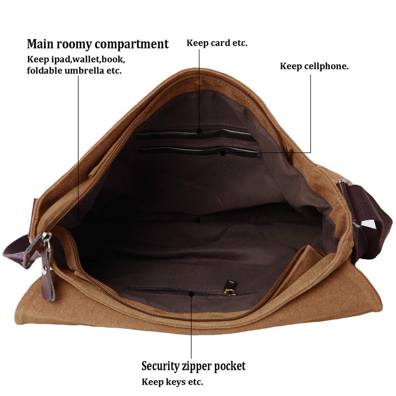 Mactso Vintage Canvas Satchel Messenger Bag for Men Women,Travel Shoulder bag 13.5" Laptop Bags Bookbag (Coffee) - Image 4